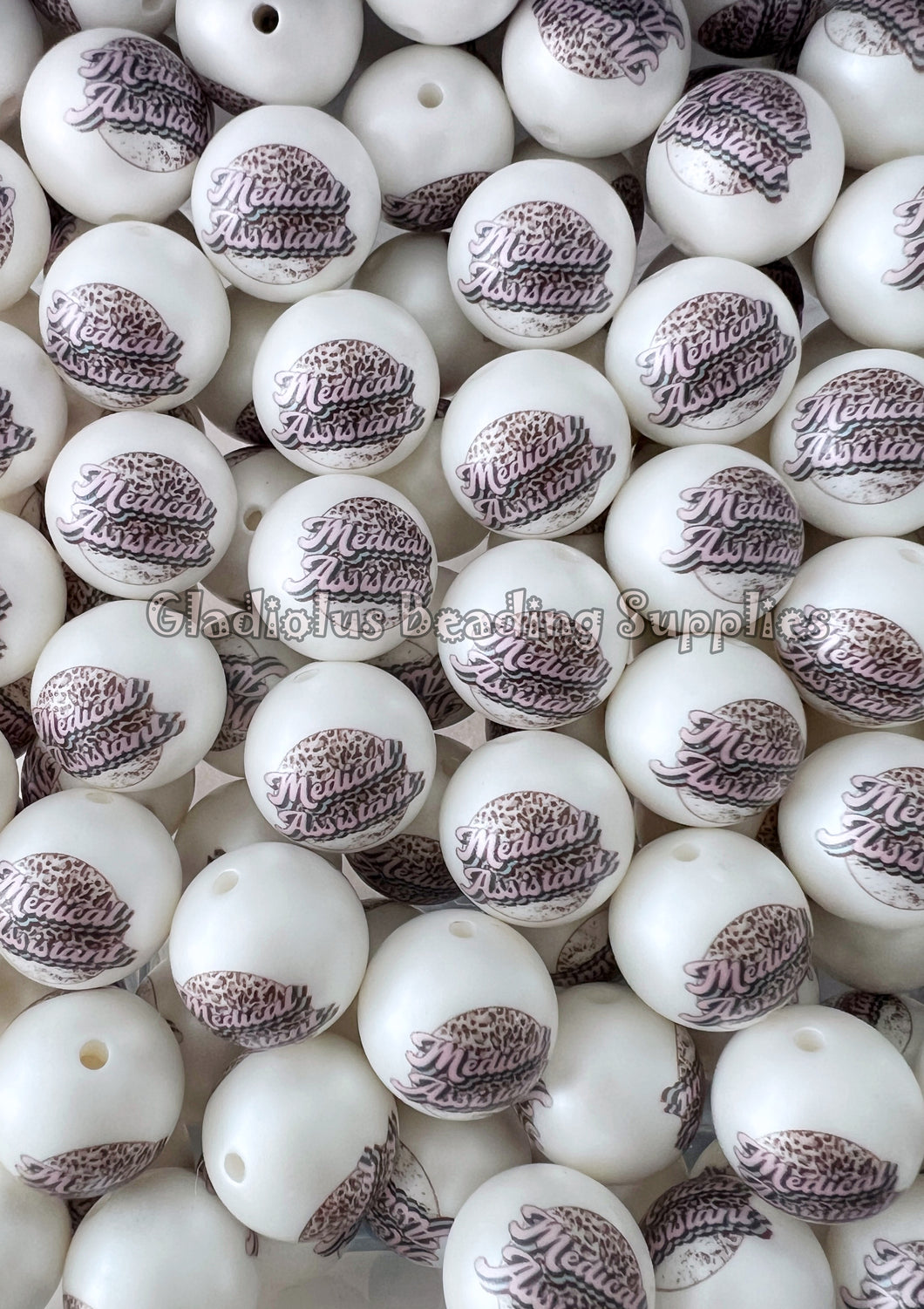 20mm Medical Assistant Matte Print - White Acrylic Matte Beads - Bubblegum Beads - Chunky Beads - Cheetah Print