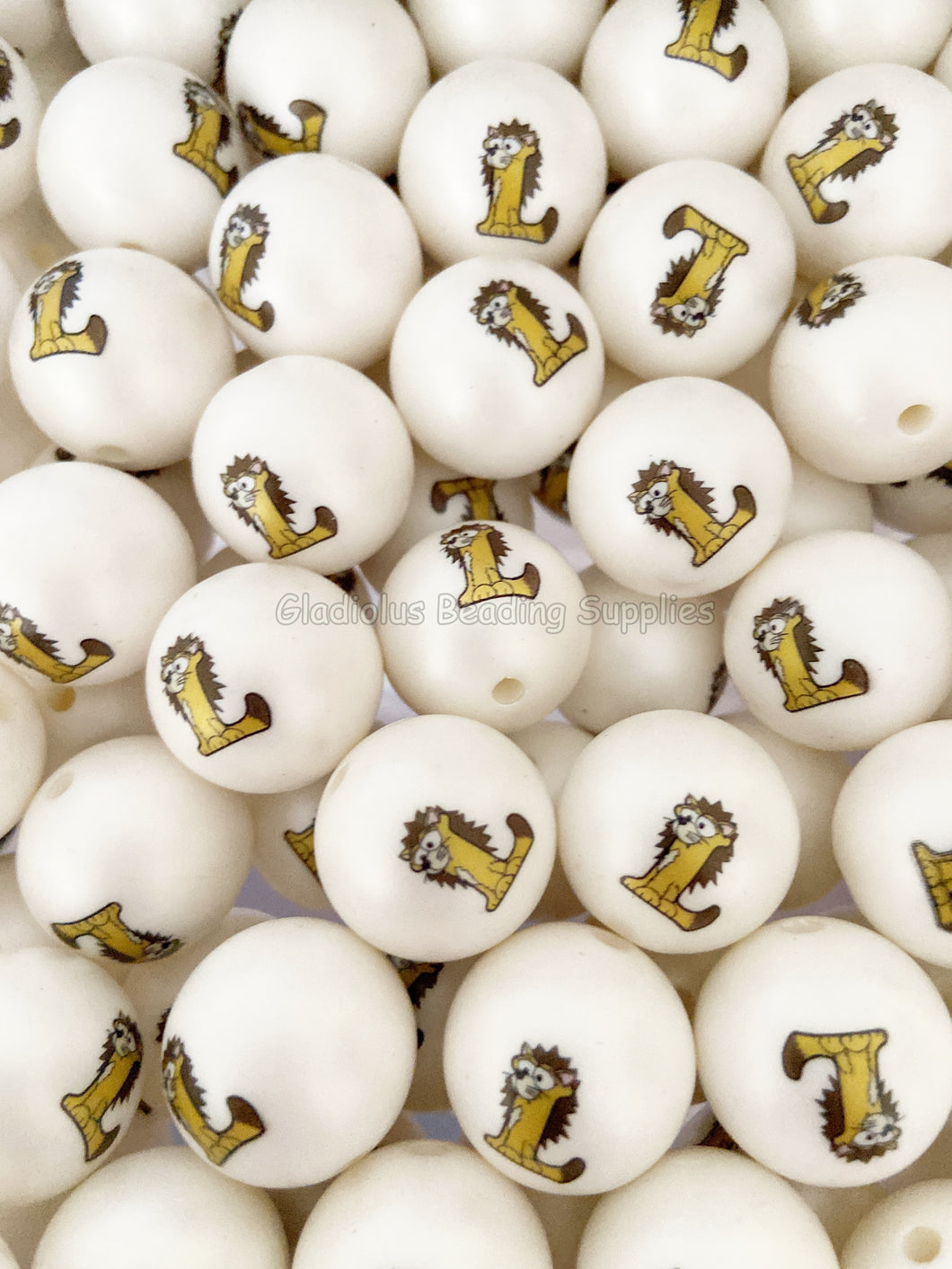 20mm L's Letter Matte Print - White Acrylic Matter Beads - Bubblegum Beads - Chunky Beads