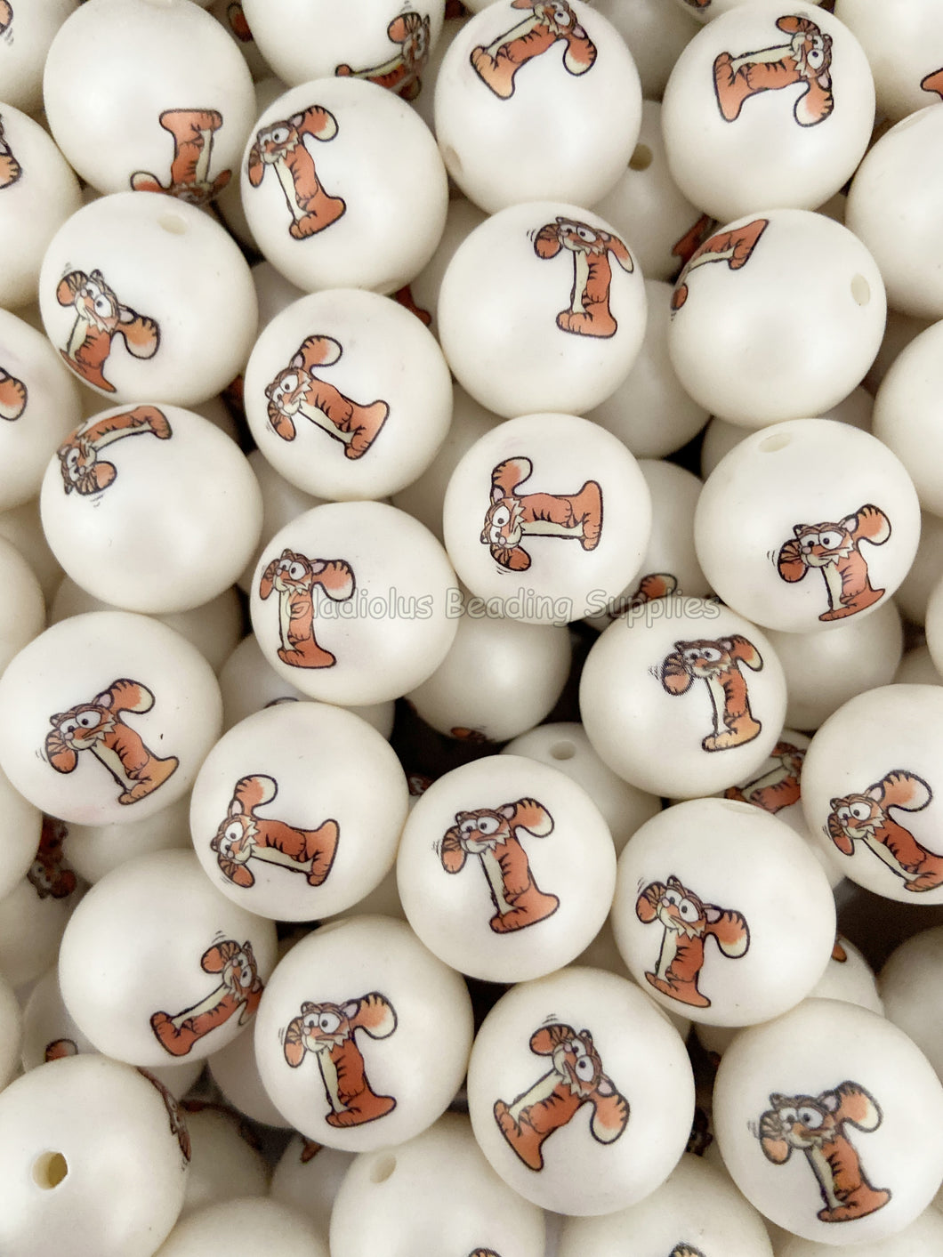 20mm T's Letter Matte Print - White Acrylic Matter Beads - Bubblegum Beads - Chunky Beads