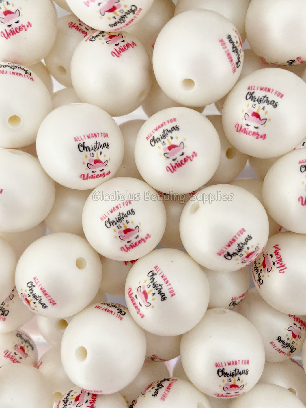 20mm All I want for Christmas Matte Print - White Acrylic Matter Beads - Bubblegum Beads - Chunky Beads