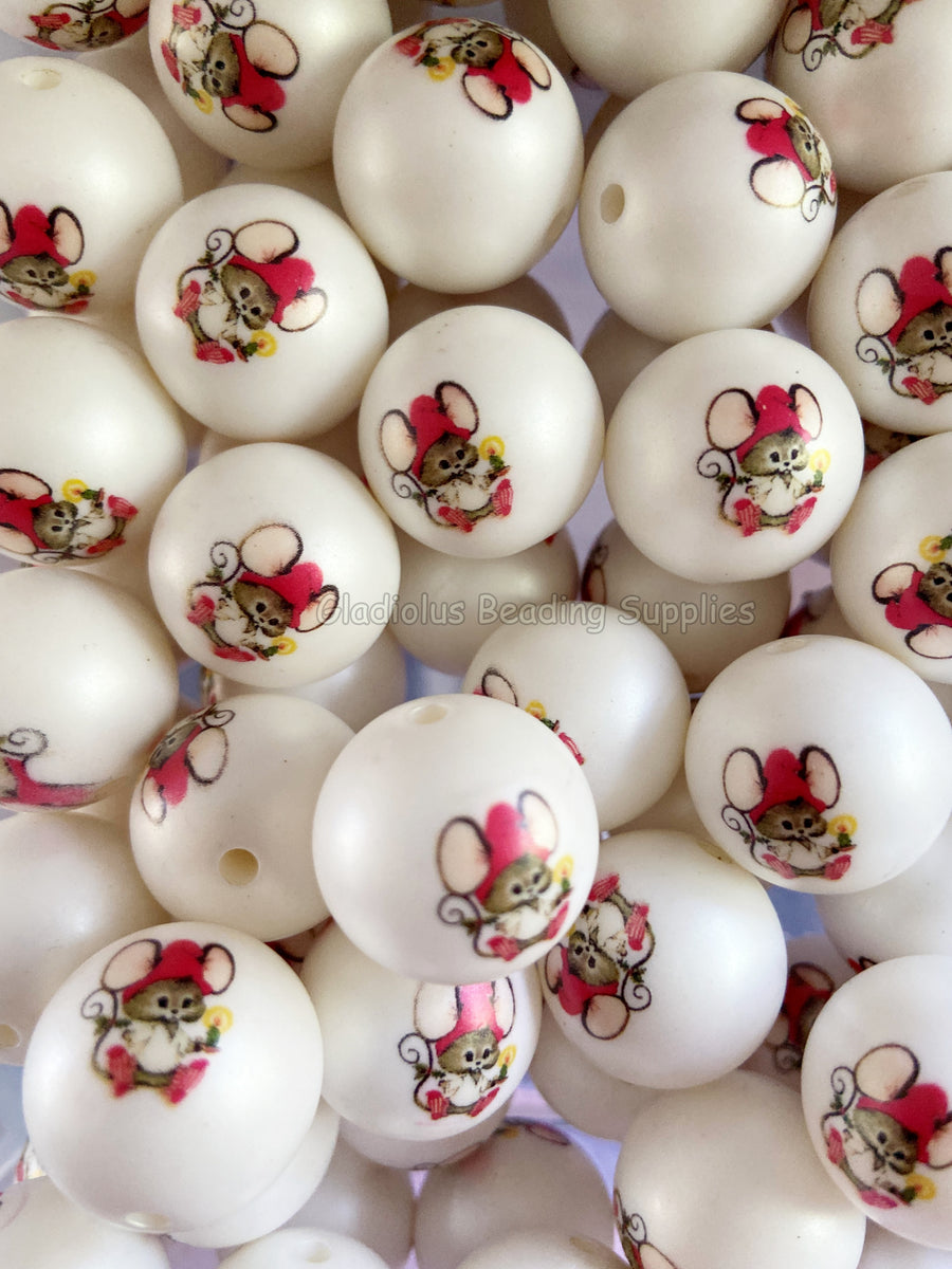 20mm Christmas Hamsters Matte Print - White Acrylic Matter Beads - Bub ...