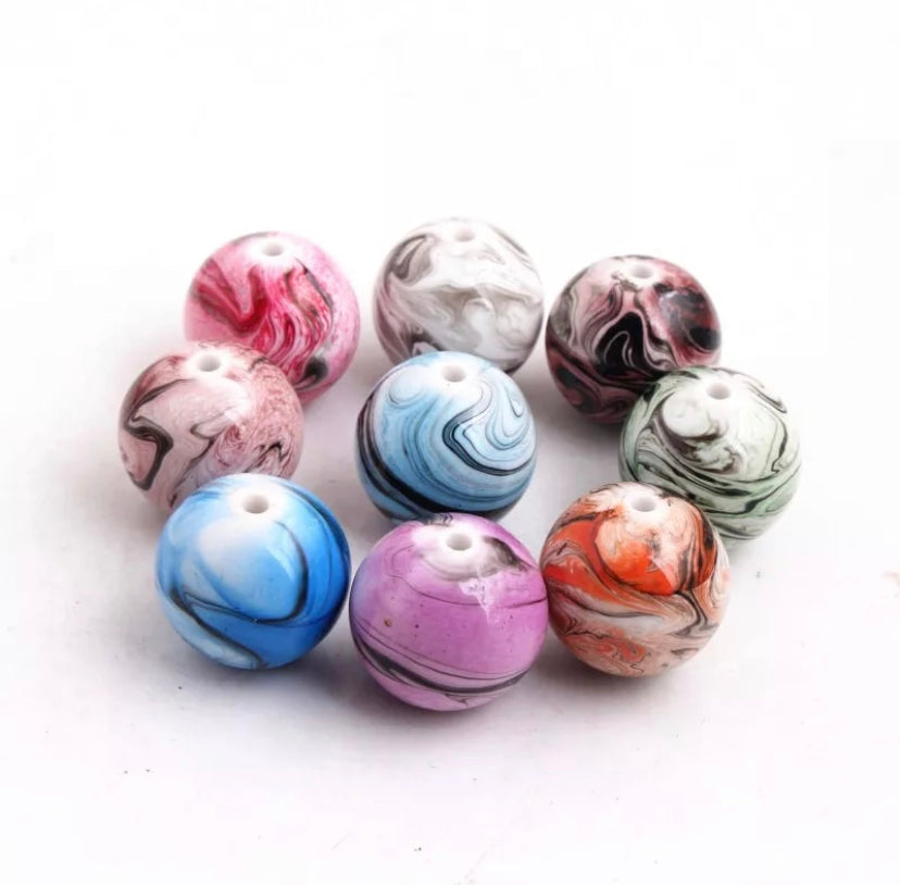 100 pcs 10mm Acrylic Printed Beads - Multicolor Beads - For Jewelry Making