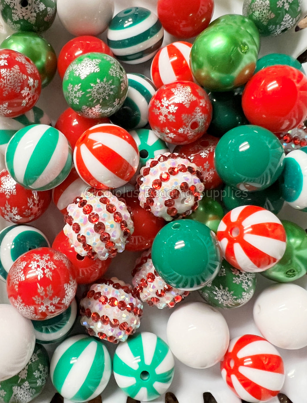 50 Qty 20mm Christmas Mixed #10 - Acrylic Mixed Beads - Chunky Beads