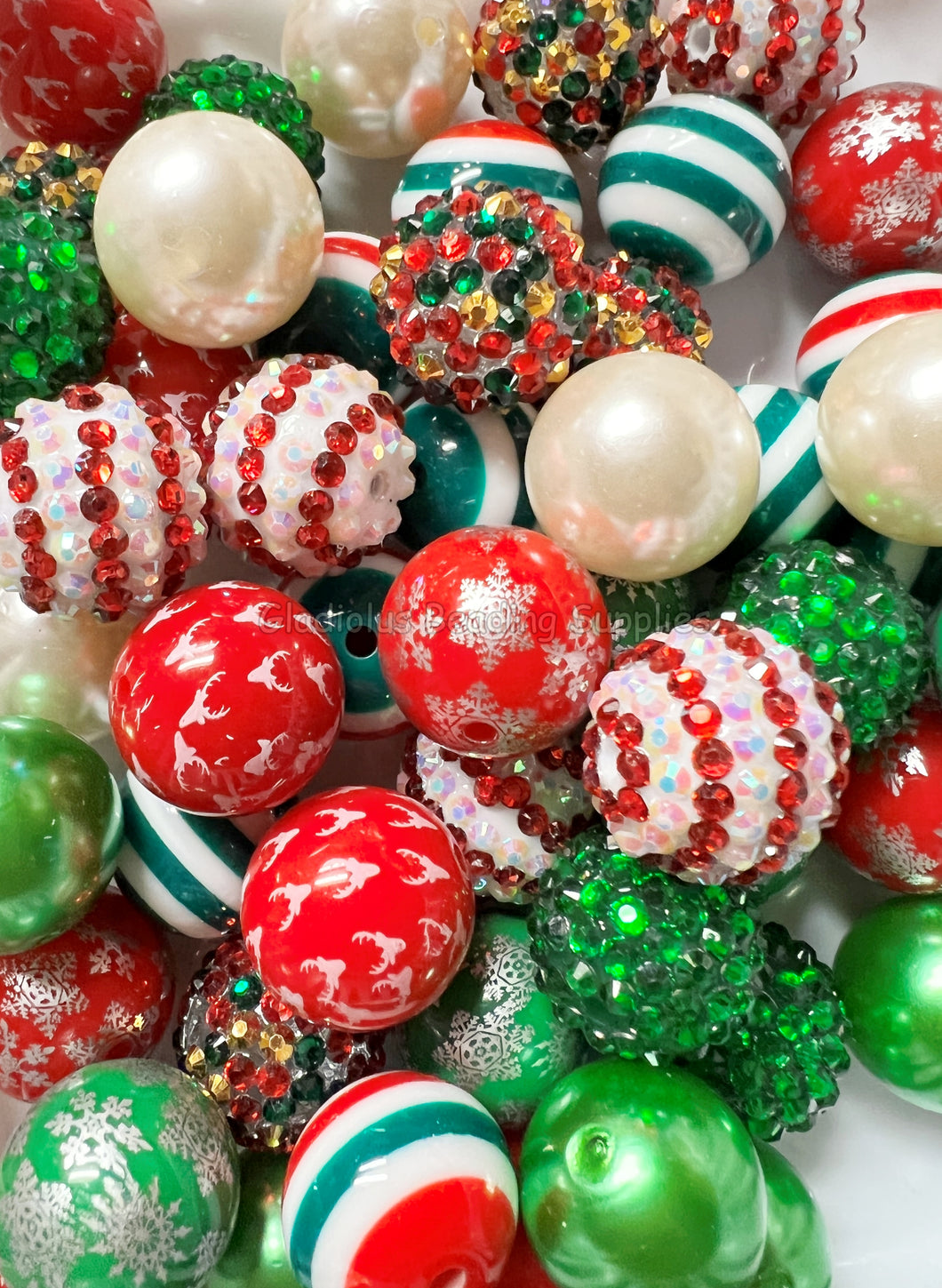 50 Qty 20mm Christmas Mixed #11 - Acrylic Mixed Beads - Chunky Beads