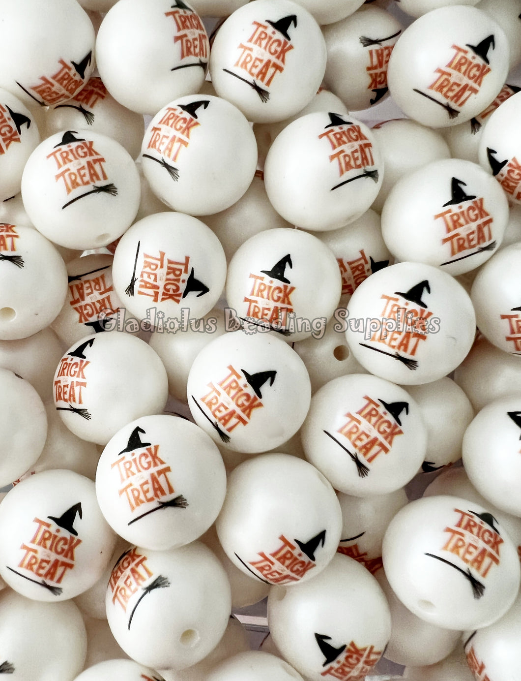 20mm Trick and Treat Matte Print - White Acrylic Matter Beads - Bubblegum Beads - Chunky Beads