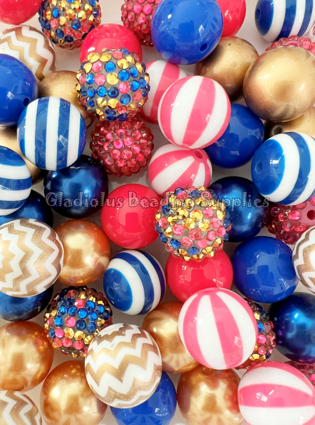 50 Qty 20mm Blue/Pink/Gold Mixed Beads - Acrylic Mixed Beads - Chunky Beads #174