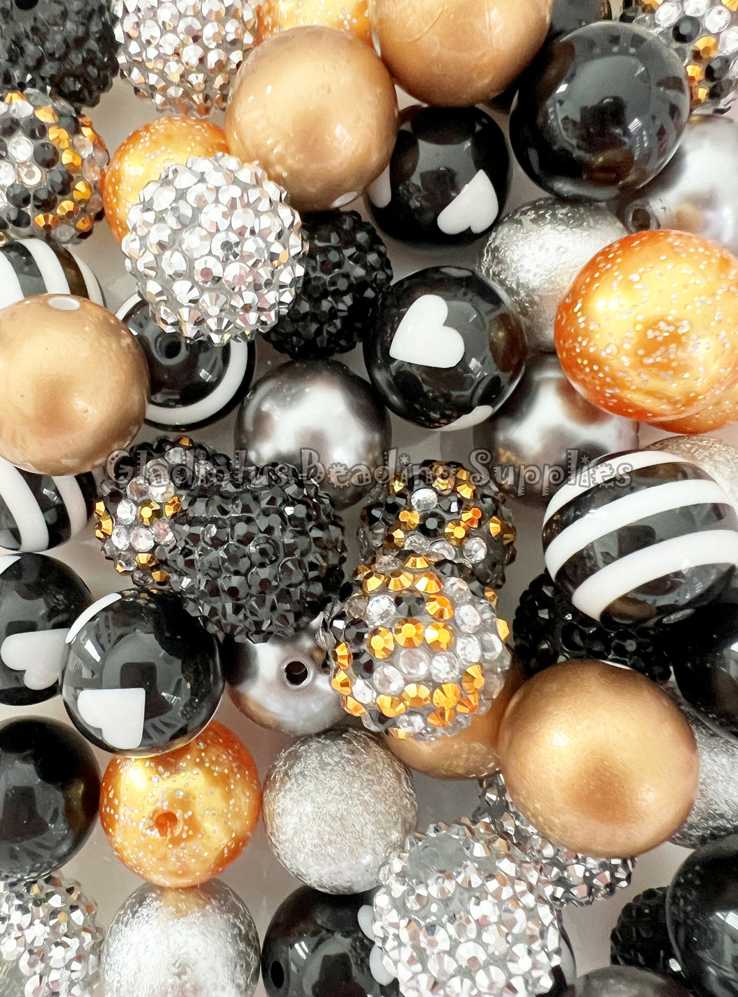 50 Qty 20mm Black/Silver/Gold Mixed Beads - Acrylic Mixed Beads - Chunky Beads #175