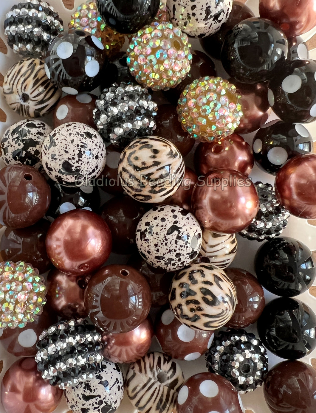 50 Qty 20mm Brown-Bronze Theme Mixed Beads - Acrylic Mixed Beads - Chunky Beads #105