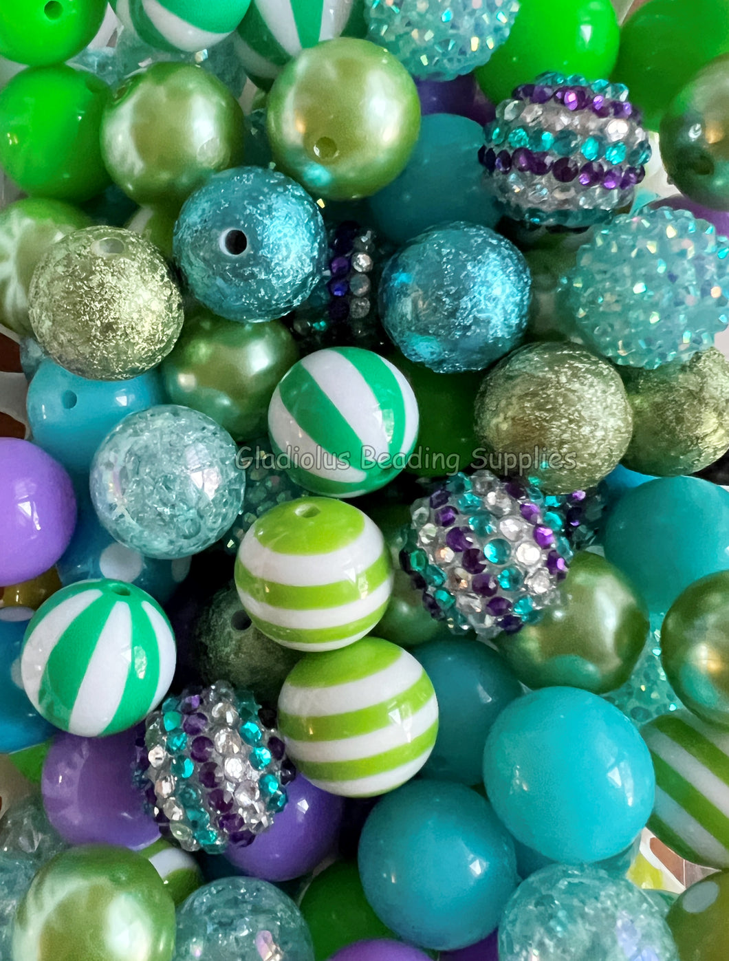 50 Qty 20mm Blue-Green-Purple Theme Mixed Beads - Acrylic Mixed Beads - Chunky Beads #108