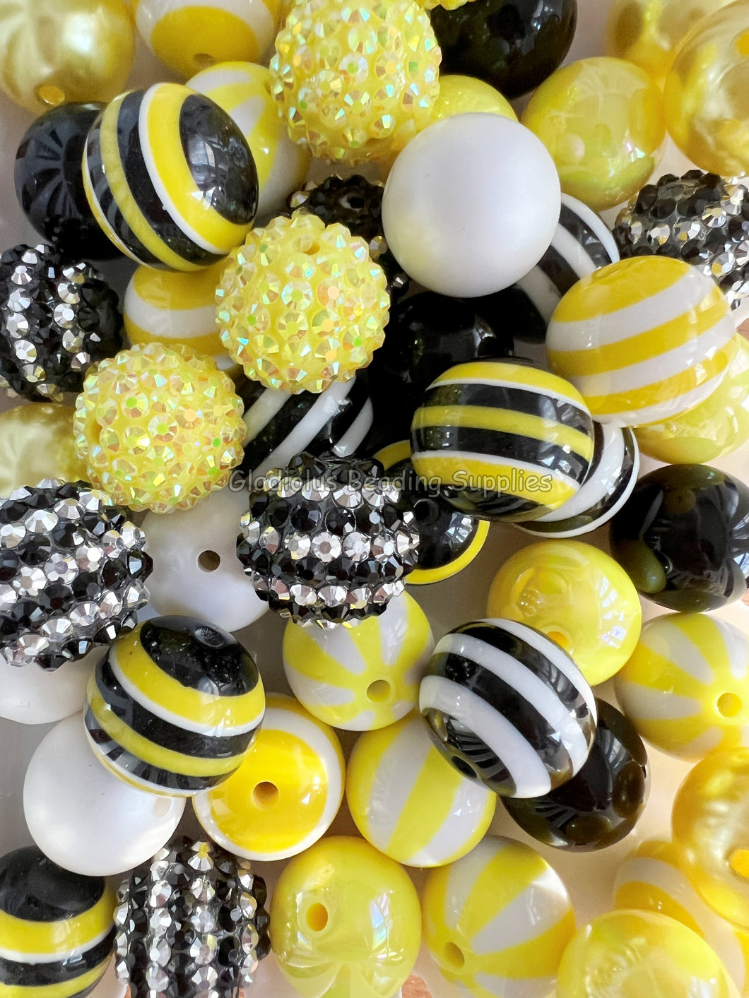 50 Qty 20mm Bee Theme Mixed Beads - Black/Yellow theme - Acrylic Mixed  Beads - Chunky Beads #110