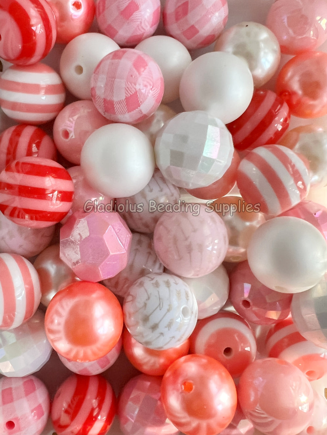 50 Qty 20mm Pink/White Theme Mixed Beads - Acrylic Mixed Beads - Chunky Beads #111