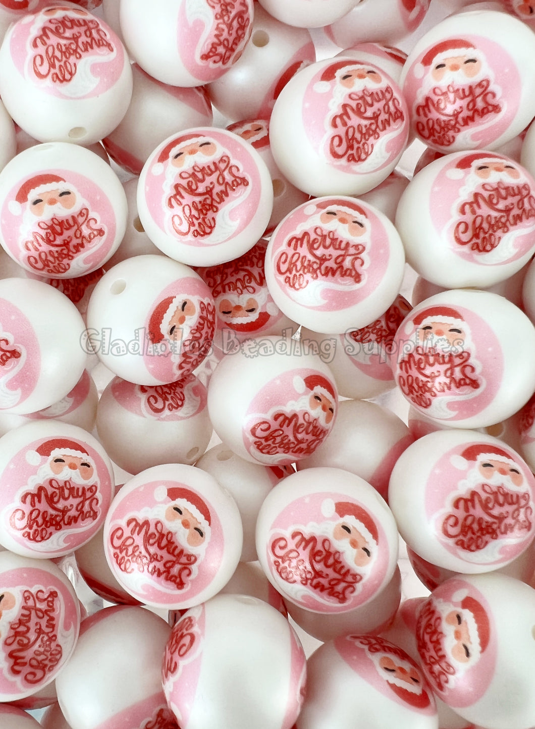 20mm Merry Christmas Matte Print - White Acrylic Matter Beads - Bubblegum Beads - Chunky Beads