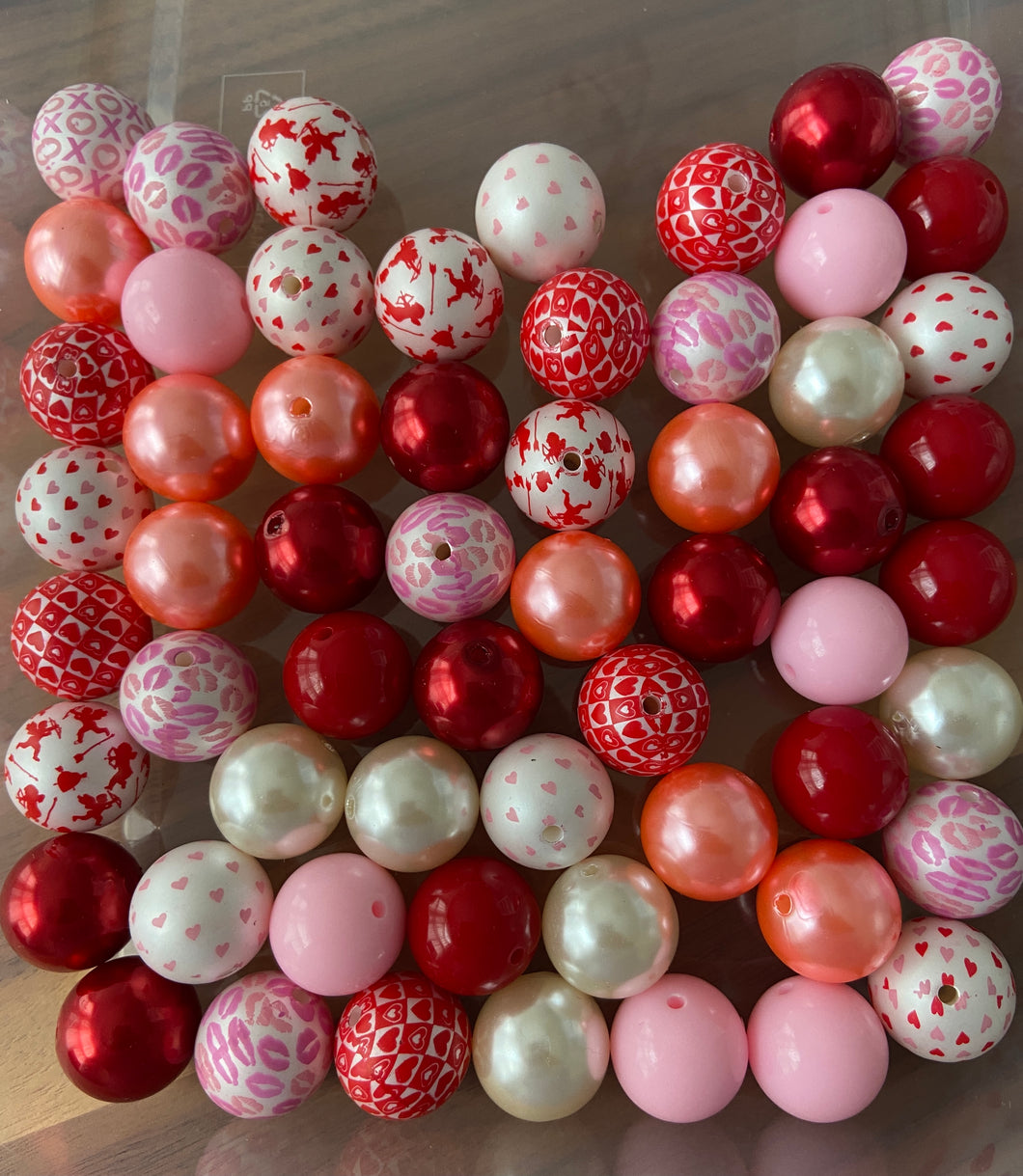 50 Qty 20mm Valentine Mixed Beads - Acrylic Solid Beads - Chunky Beads V02