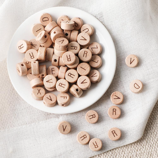 A-Z 15mm Wood Round Flat Alphabet Beads - DIY Jewelry