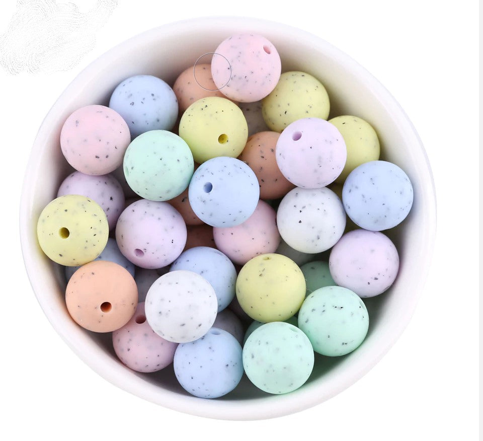 10 Qty Granite Beads 15mm Round Silicone Bead, Loose