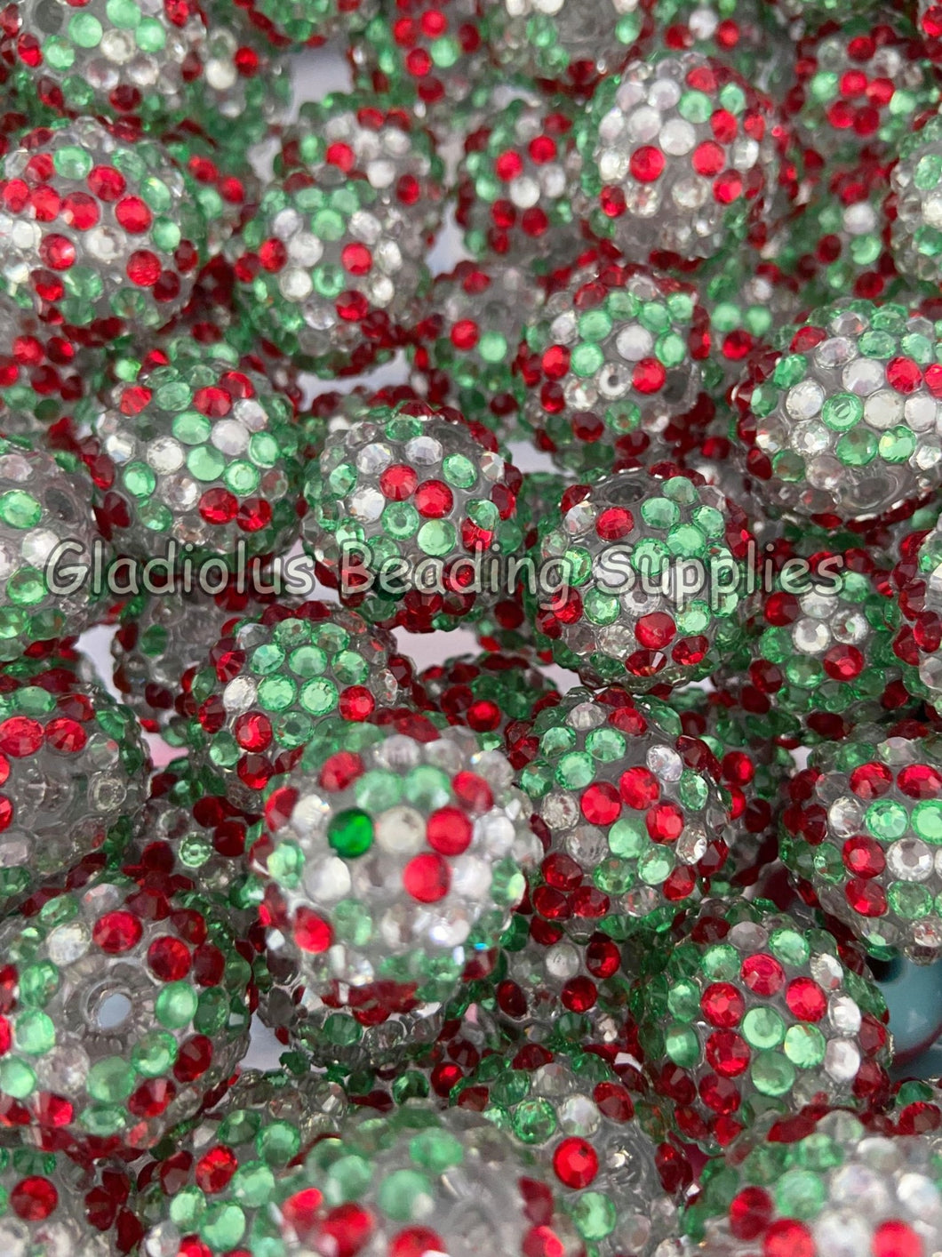 20mm Christmas Rhinestone Beads - Acrylic  Beads - Bubblegum Beads - Chunky Beads