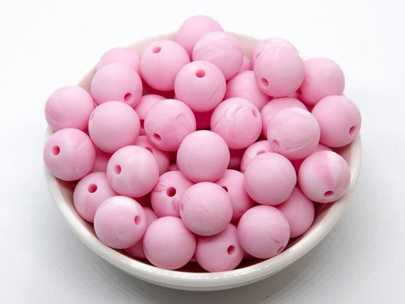 100pcs Marble Color Silicone Marble White Beads Round BPA Warm Marble  Silicone Bead Necklace Making - (Color: Marble; Item Diameter: 12mm)