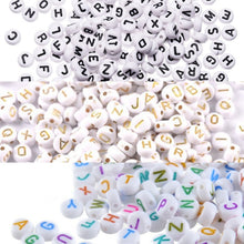 Load image into Gallery viewer, 200 pcs 4*7mm Acrylic Round Letter Beads - White Background - For Jewelry Making
