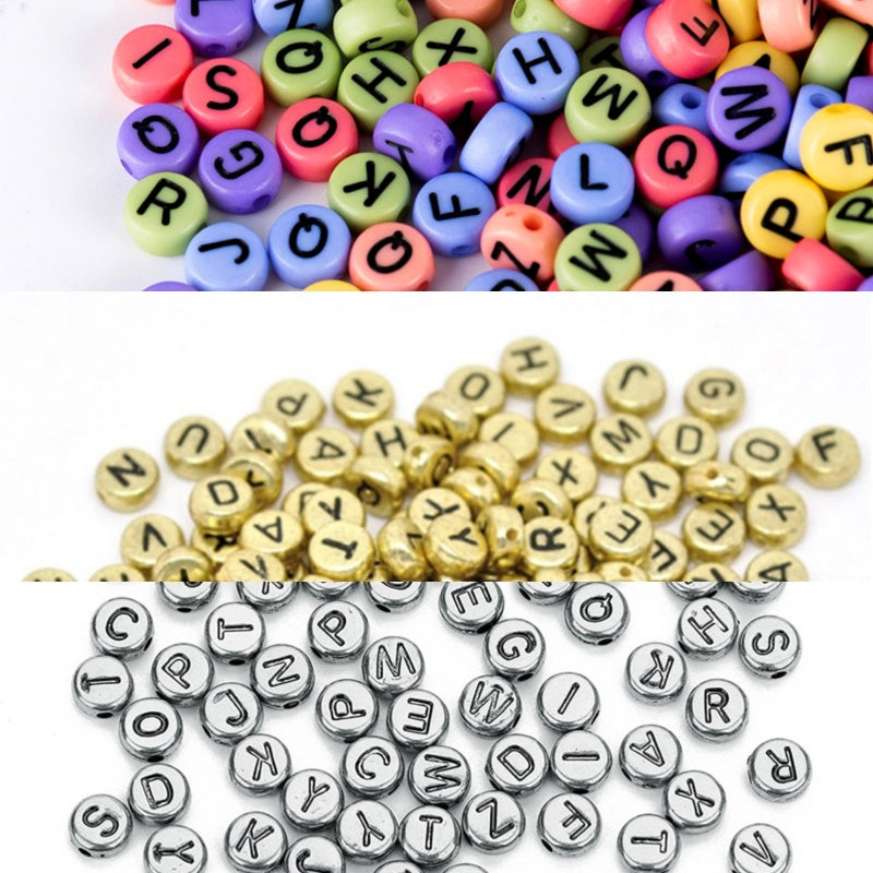 200 pcs 4*7mm Acrylic Round Letter Beads - Multicolor Background - For Jewelry Making