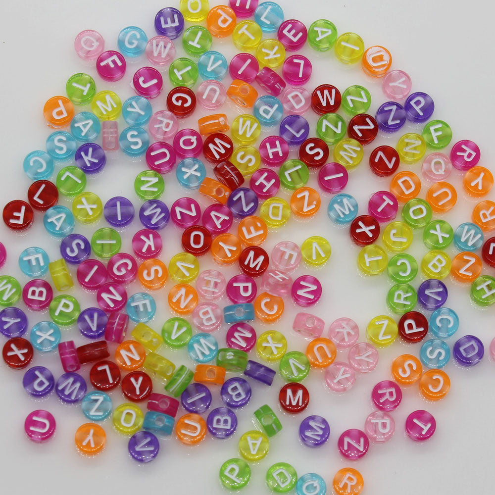 200 pcs 4*7mm Acrylic Round Letter Beads - Transparent Background - For Jewelry Making
