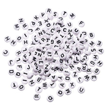 Load image into Gallery viewer, 200 pcs 4*7mm Acrylic Round Letter Beads - White Background - For Jewelry Making
